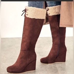 JustFab | Coffee & Tan Cameron Sherpa-Accent Wedge Boot - Women size 7.5 !!